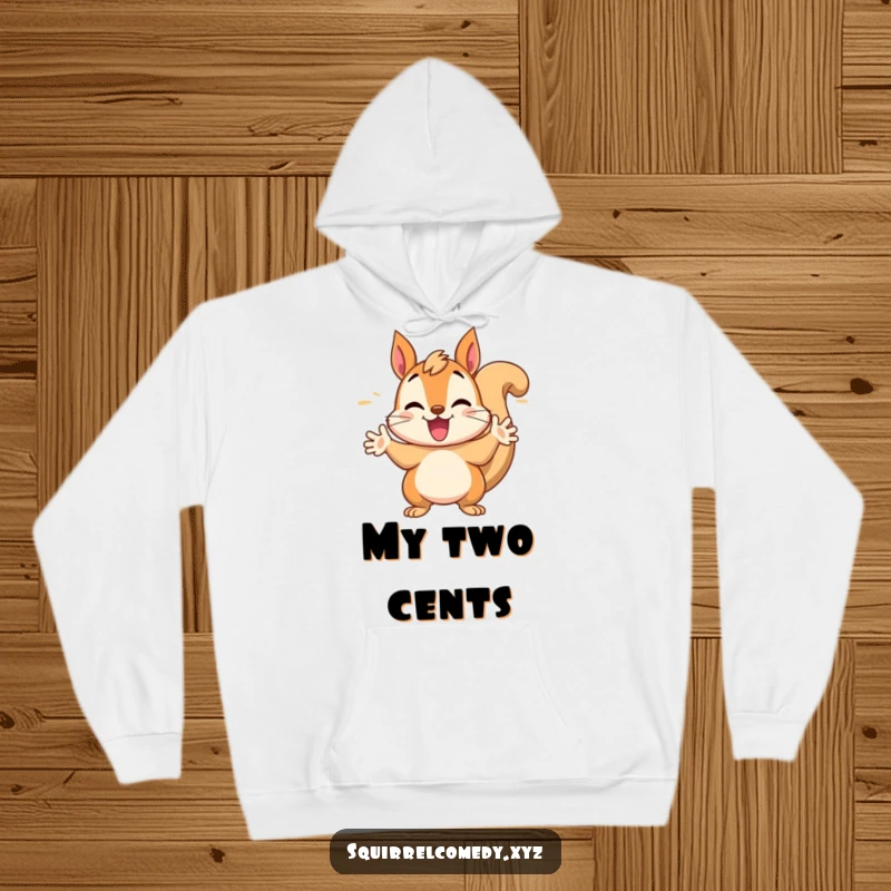 Funny hoodie design of a squirrel energetically gesturing with its paws, capturing the essence of lively and animated communication.