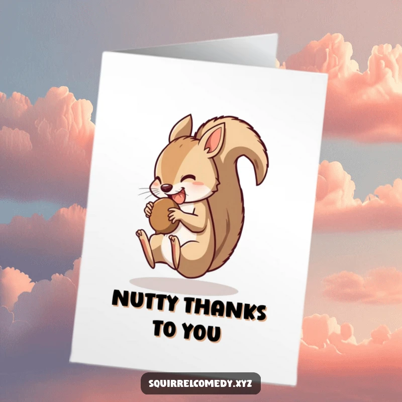 Funny Free Printable Thank You Card: A squirrel expertly somersaults with a nut, delivering a thank you with impressive style.
